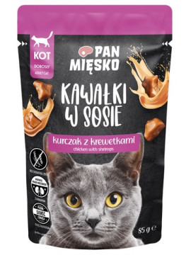 Pan Mięsko Karma mokra dla kota - kurczak i krewetki kawałki w sosie saszetka 85g