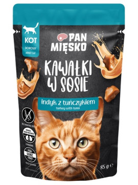 Pan Mięsko Karma mokra dla kota - indyk i tuńczyk kawałki w sosie saszetka 85g