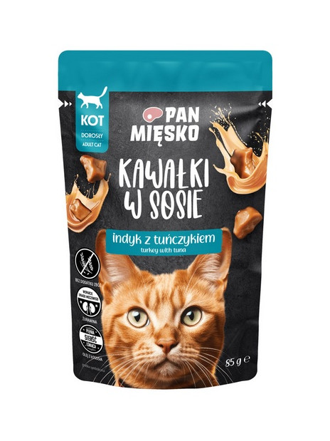 Pan Mięsko Karma mokra dla kota - indyk i tuńczyk kawałki w sosie saszetka 85g