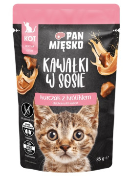 Pan Mięsko Karma mokra dla kota - Kitten kurczak i królik kawałki w sosie saszetka 85g