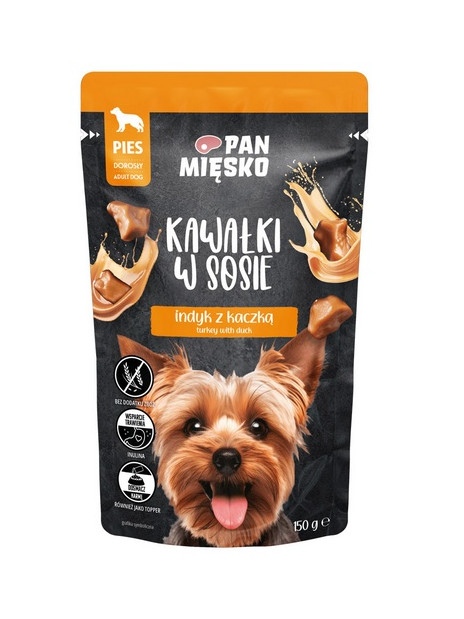 Pan Mięsko Karma mokra dla psa - indyk z kaczką kawałki w sosie saszetka 150g