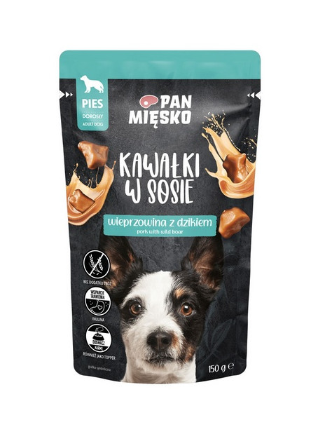 Pan Mięsko Karma mokra dla psa - wieprzowina z dzikiem kawałki w sosie saszetka 150g