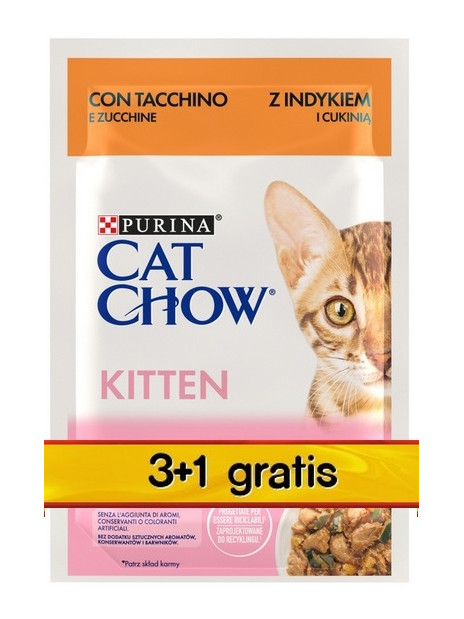 Purina Cat Chow Kitten Indyk i cukinia saszetki 3+1 GRATIS 4x85g