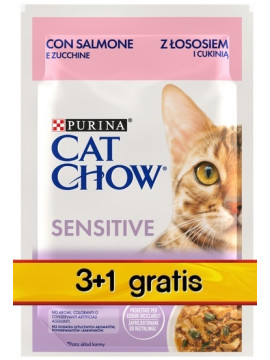 Purina Cat Chow Sensitive Łosoś saszetki 3+1 GRATIS 4x85g