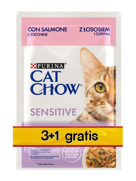 Purina Cat Chow Sensitive Łosoś saszetki 3+1 GRATIS 4x85g