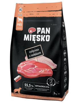 Pan Mięsko Karma sucha dla psa - cielęcina i indyk chrupki XS 3kg