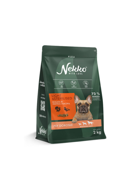 NEKKO Grain Free dla psów dorosłych LIGHT & STERILISED BOGATA W INDYKA Z KACZKĄ 2kg