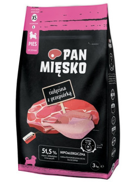 Pan Mięsko Karma sucha dla szczeniąt - cielęcina i przepiórka chrupki XS 3kg
