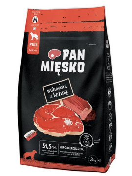 Pan Mięsko Karma sucha dla psa - wołowina i kozina chrupki M 3kg