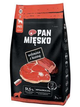 Pan Mięsko Karma sucha dla psa - wołowina i kozina chrupki XS 3kg