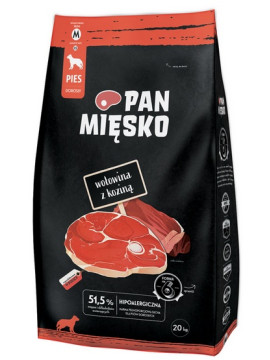 Pan Mięsko Karma sucha dla psa - wołowina i kozina chrupki M 20kg