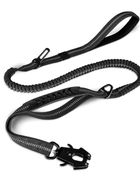 Smycz taktyczna dla psa, wytrzymała, z amortyzatorem 1,2-1,8m czarna