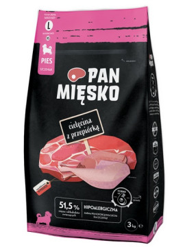 Pan Mięsko Karma sucha dla psa - dla szczeniąt cielęcina i przepiórka chrupki L 3kg