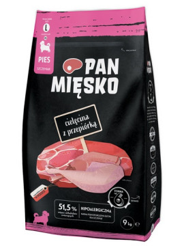 Pan Mięsko Karma sucha dla psa - dla szczeniąt cielęcina i przepiórka chrupki L 9kg