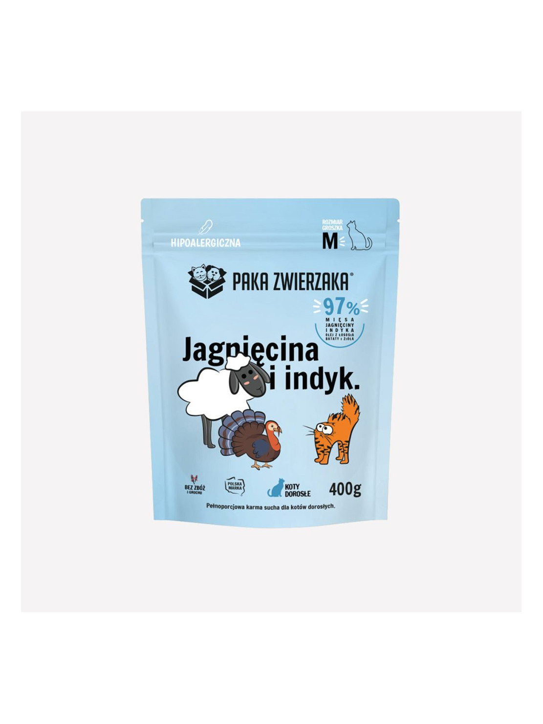Karma sucha dla kota PAKA ZWIERZAKA jagnięcina i indyk 400 g
