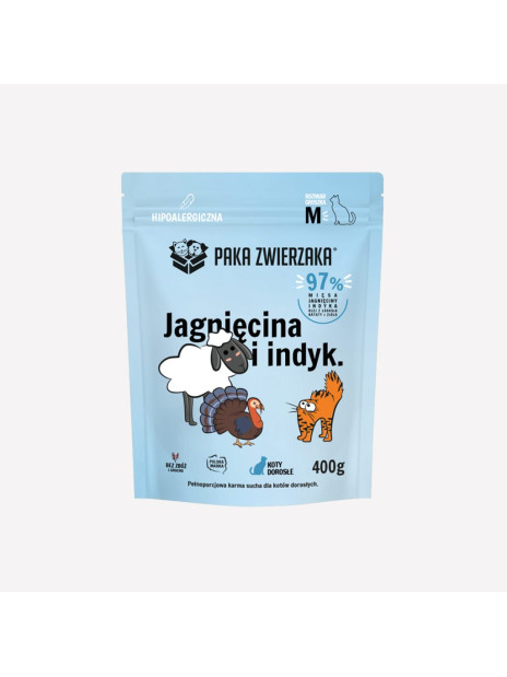 Karma sucha dla kota PAKA ZWIERZAKA jagnięcina i indyk 400 g