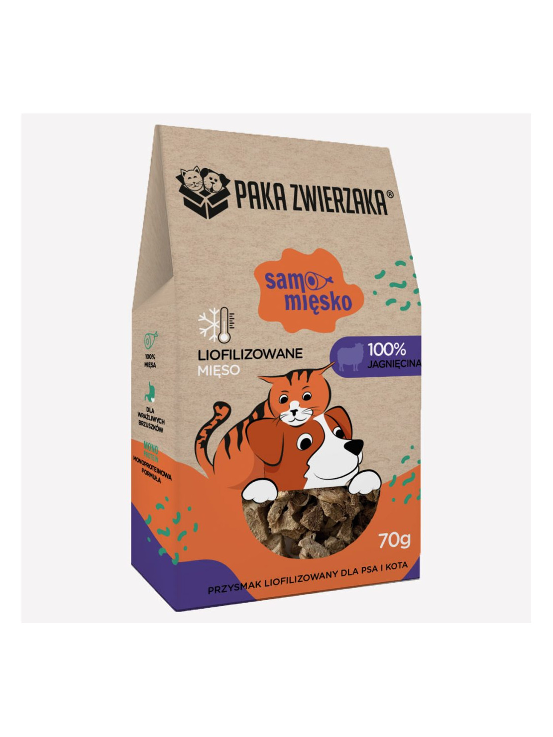 Przysmak dla psa i kota liofilizowany PAKA ZWIERZAKA Samo Mięsko jagnięcina 70 g