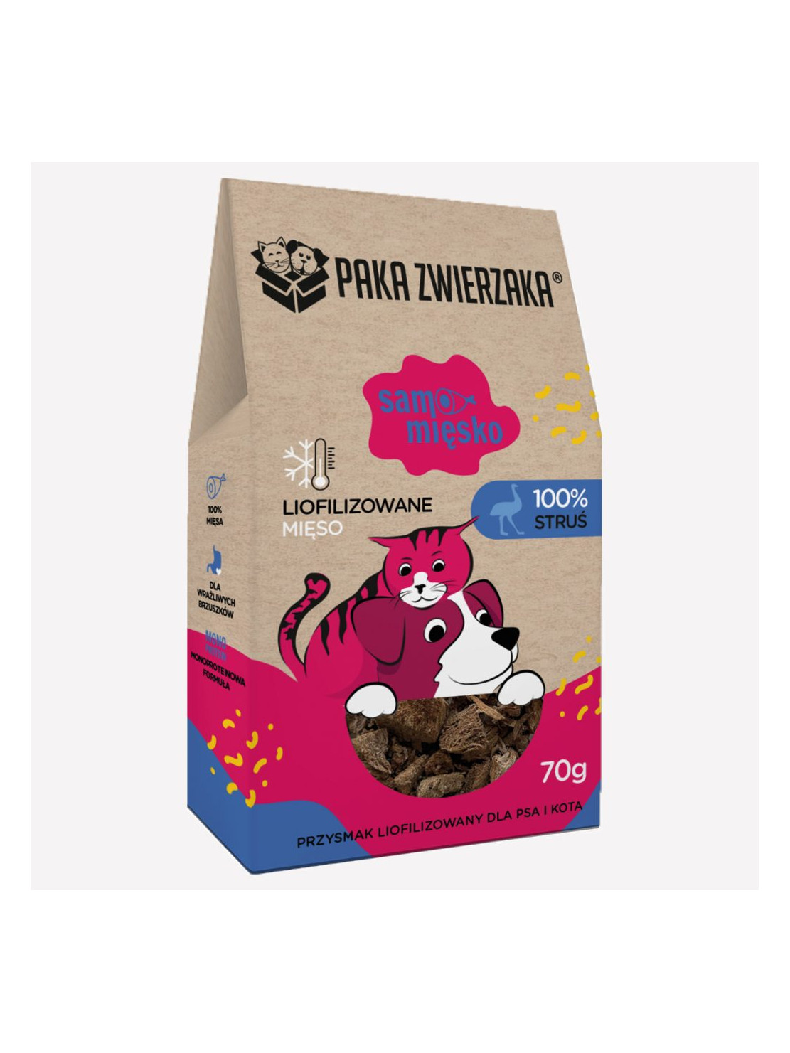 Przysmak dla psa i kota liofilizowany PAKA ZWIERZAKA Samo Mięsko struś 70g