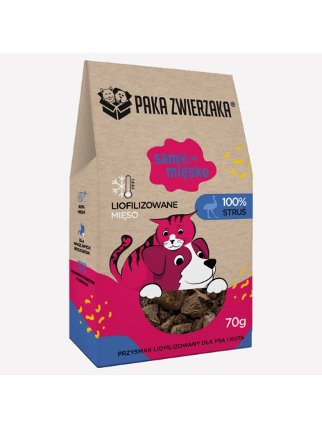 Przysmak dla psa i kota liofilizowany PAKA ZWIERZAKA Samo Mięsko struś 70g
