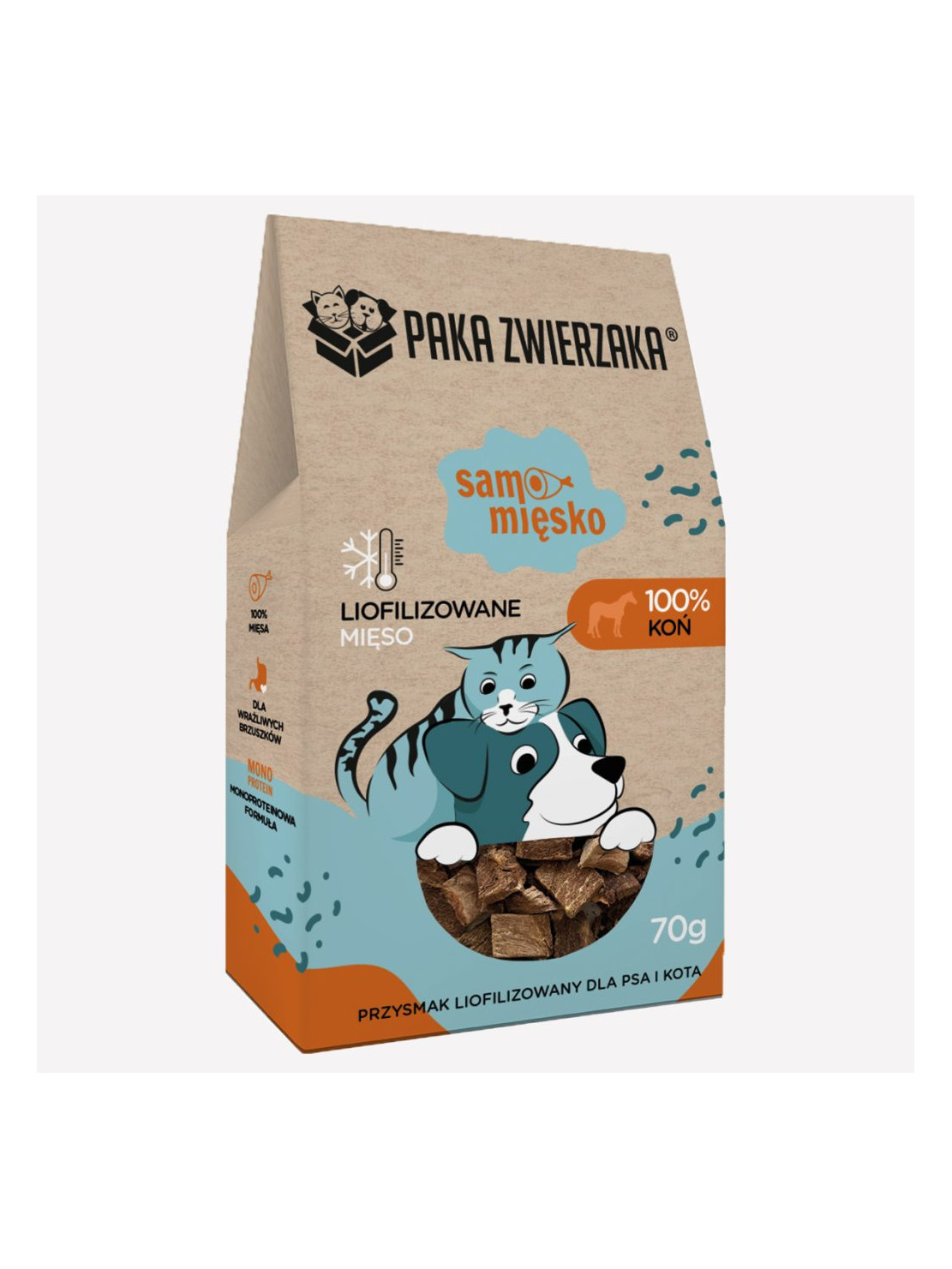 Przysmak dla psa i kota liofilizowany PAKA ZWIERZAKA Samo Mięsko koń 70g