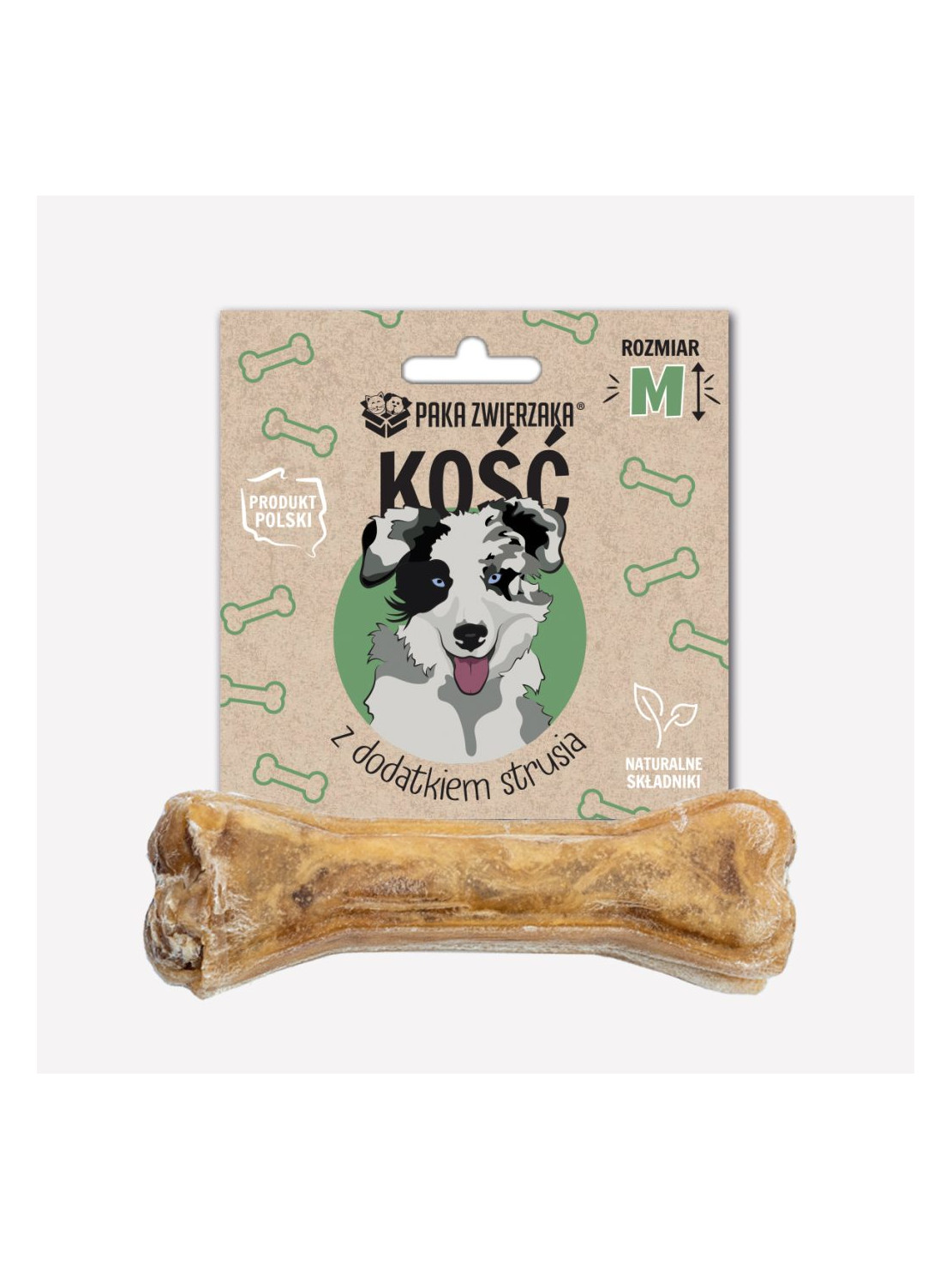 Gryzak dla psa PAKA ZWIERZAKA kość z dodatkiem strusia M- 12cm 55g