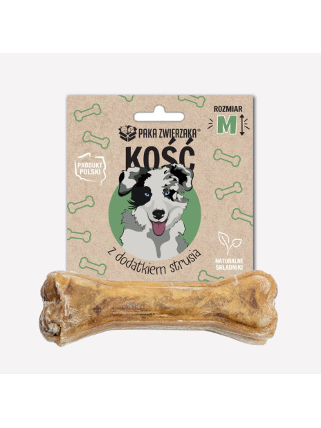 Gryzak dla psa PAKA ZWIERZAKA kość z dodatkiem strusia M- 12cm 55g
