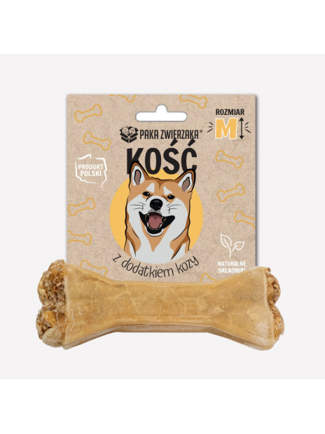 Gryzak dla psa PAKA ZWIERZAKA kość z dodakiem kozy M- 12cm 55g