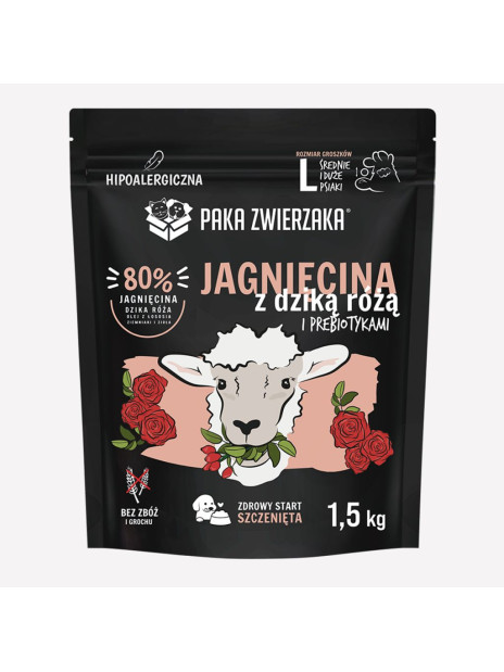 Karma sucha dla psa PAKA ZWIERZAKA jagnięcina i dzika róża PUPPY L 1,5 kg