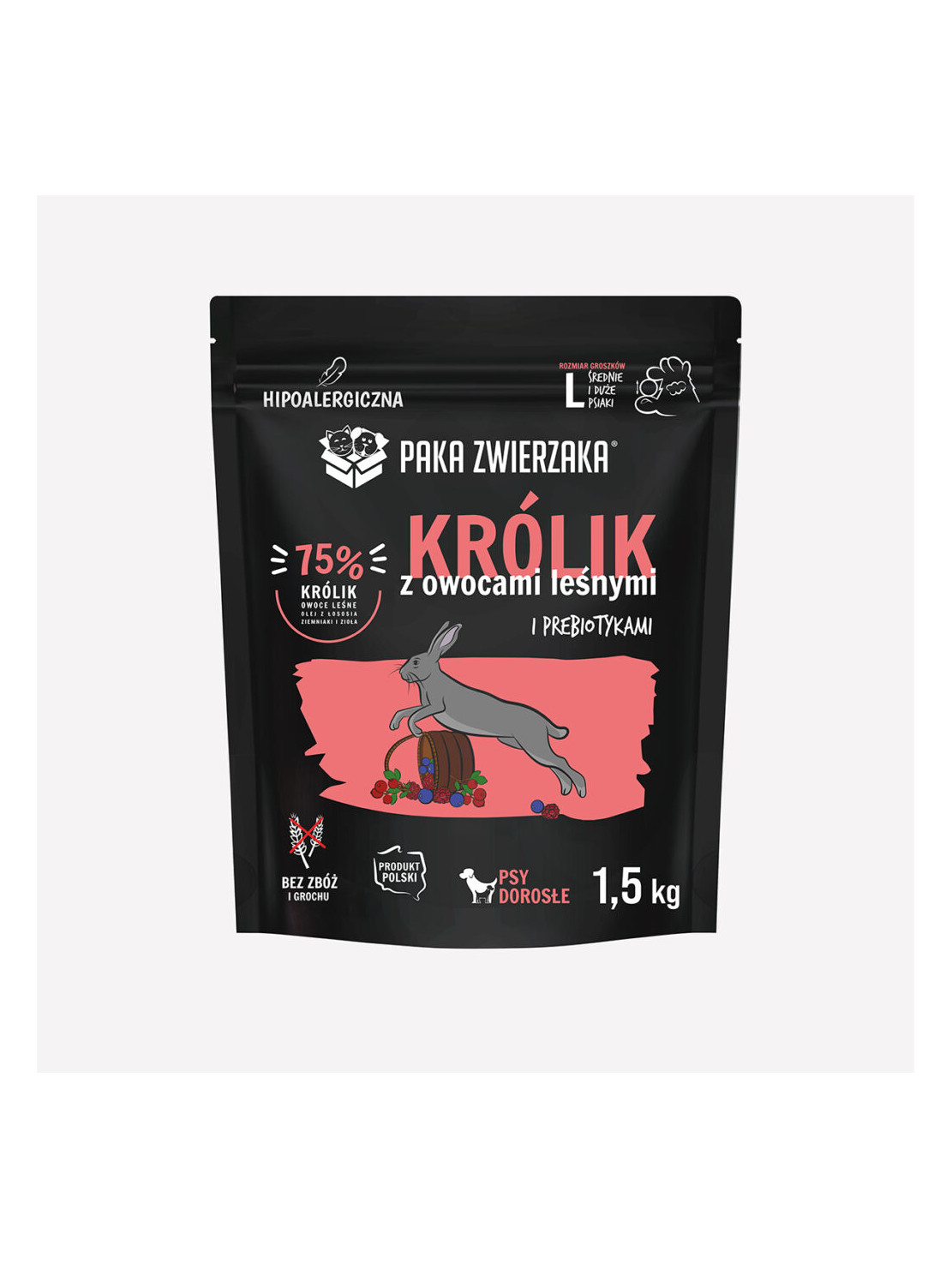 Karma sucha dla psa PAKA ZWIERZAKA Królik z owocami leśnymi „L” 1,5 kg