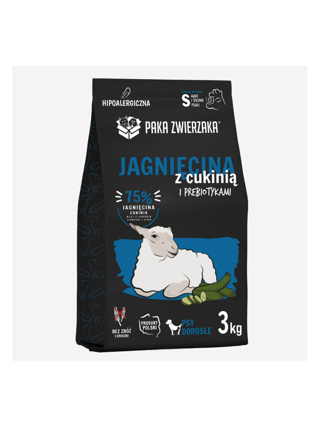Karma sucha dla psa PAKA ZWIERZAKA jagnięcina z cukinią S 3 kg