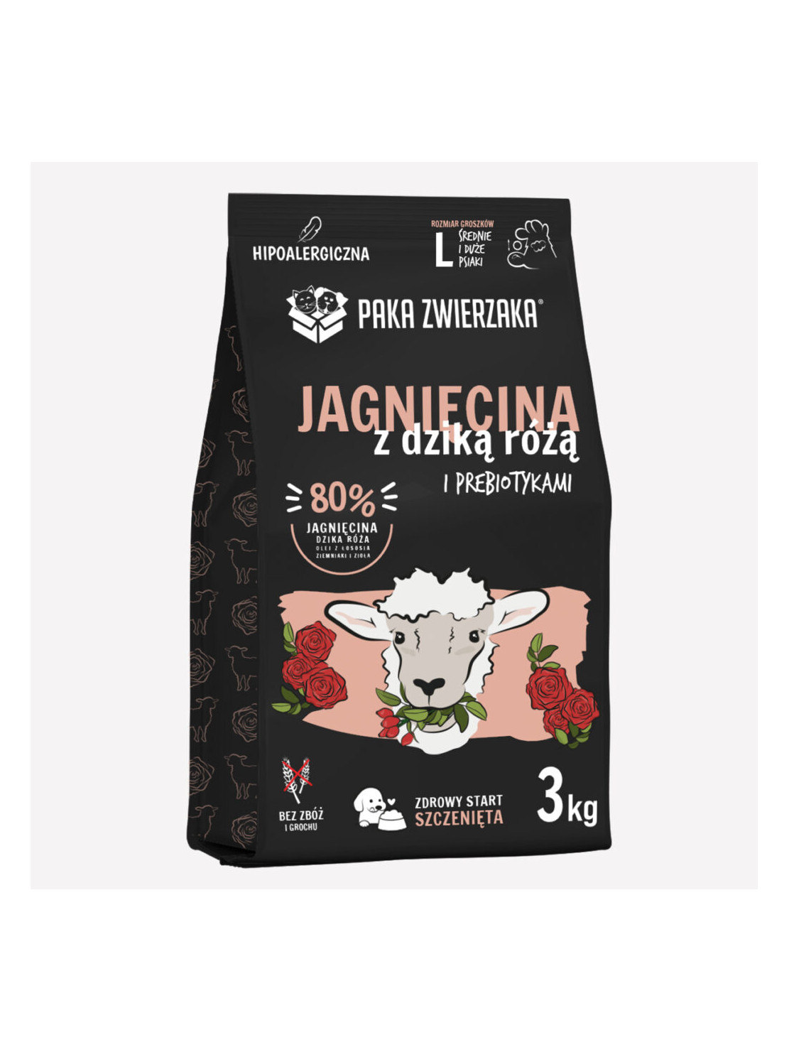 Karma sucha dla psa PAKA ZWIERZAKA jagnięcina i dzika róża PUPPY L 3 kg