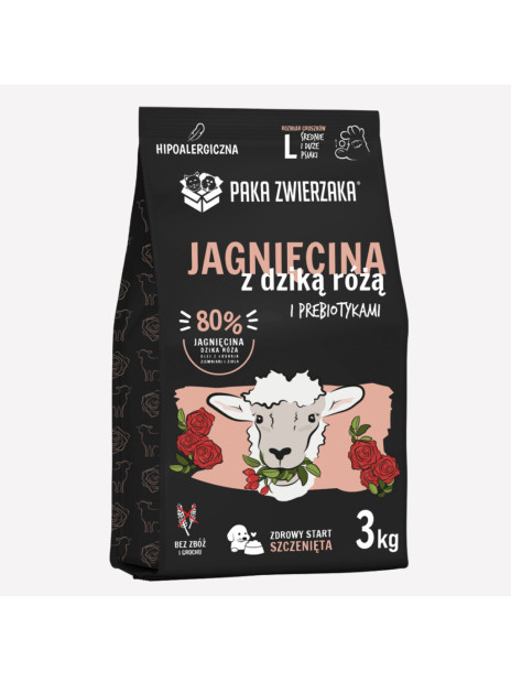 Karma sucha dla psa PAKA ZWIERZAKA jagnięcina i dzika róża PUPPY L 3 kg