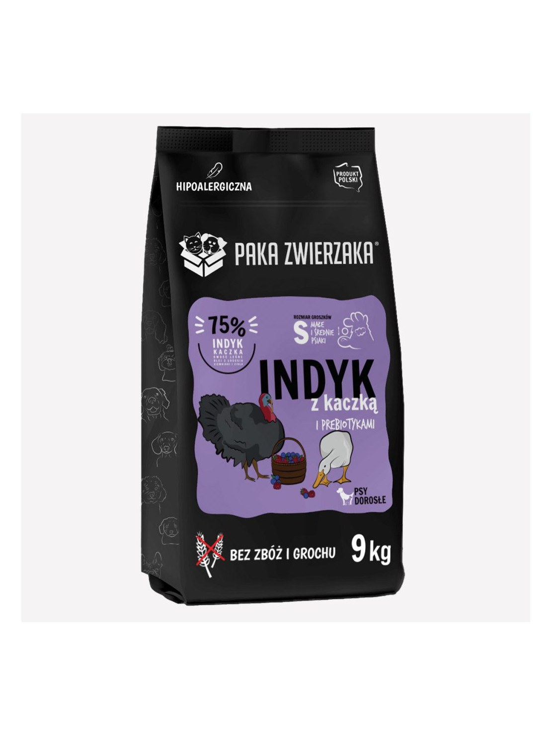 Karma sucha dla psa PAKA ZWIERZAKA indyk z kaczką S 9 kg
