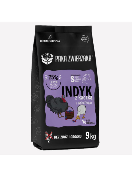Karma sucha dla psa PAKA ZWIERZAKA indyk z kaczką S 9 kg