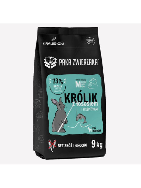 Karma sucha dla psa PAKA ZWIERZAKA królik z łososiem M 9 kg