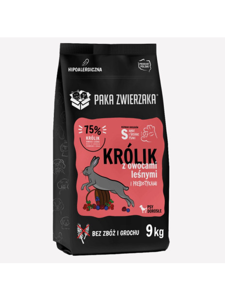 Karma sucha dla psa PAKA ZWIERZAKA królik z owocami leśnymi S 9 kg