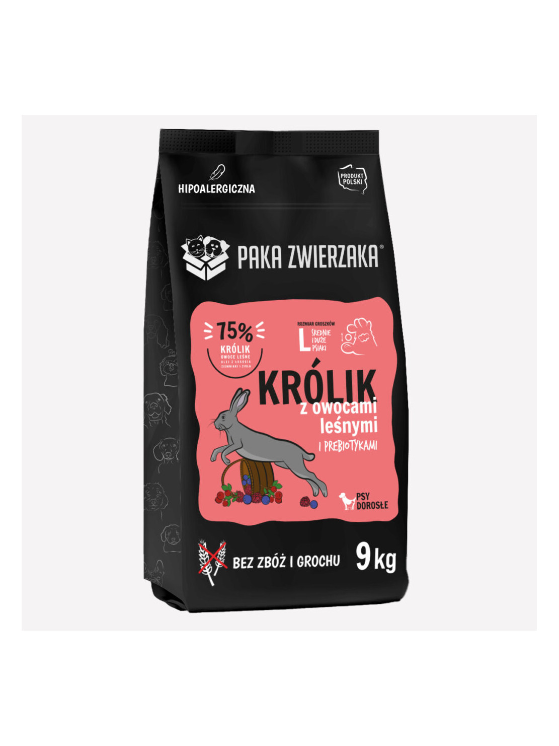 Karma sucha dla psa PAKA ZWIERZAKA Królik z owocami leśnymi „L” 9 kg