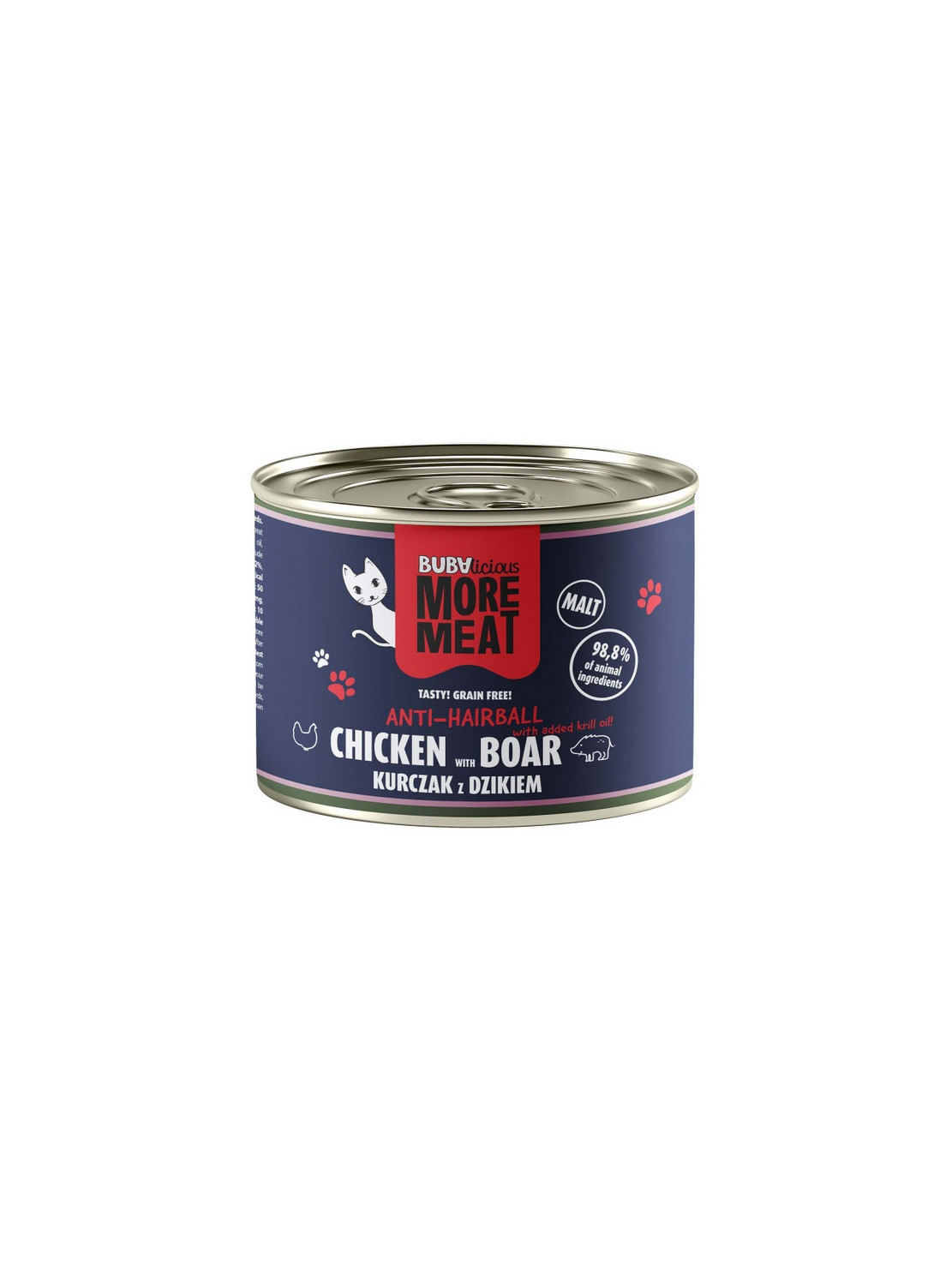 BUBAlicious Kot More Meat Anti-Hairball kurczak i dzik puszka 185g