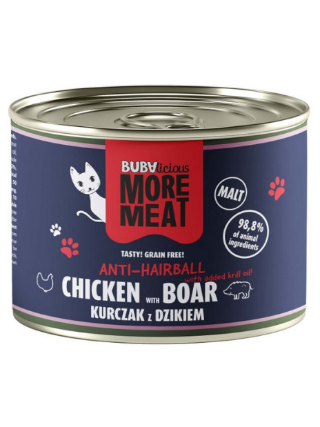 BUBAlicious Kot More Meat Anti-Hairball kurczak i dzik puszka 185g