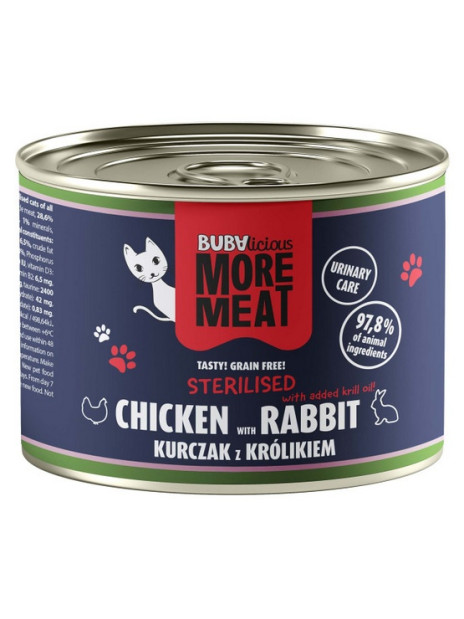 BUBAlicious Kot More Meat Sterilised kurczak i królik puszka 185g