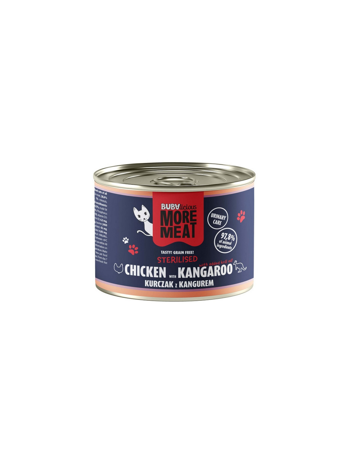 BUBAlicious Kot More Meat Sterilised kurczak i kangur puszka 185g