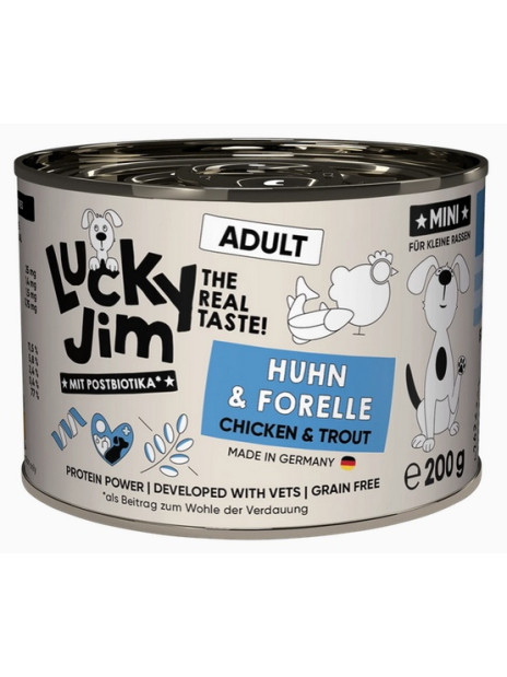 Lucky Jim Classic Mini Adult Kurczak i pstrąg puszka 200g