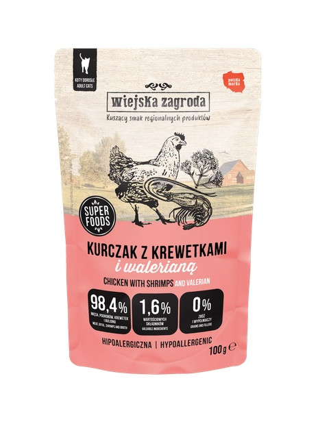 Wiejska Zagroda Kot Kurczak z krewetkami i walerianą saszetka 100g
