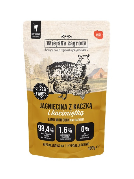 Wiejska Zagroda Kot Jagnięcina z kaczką i kocimiętką saszetka 100g
