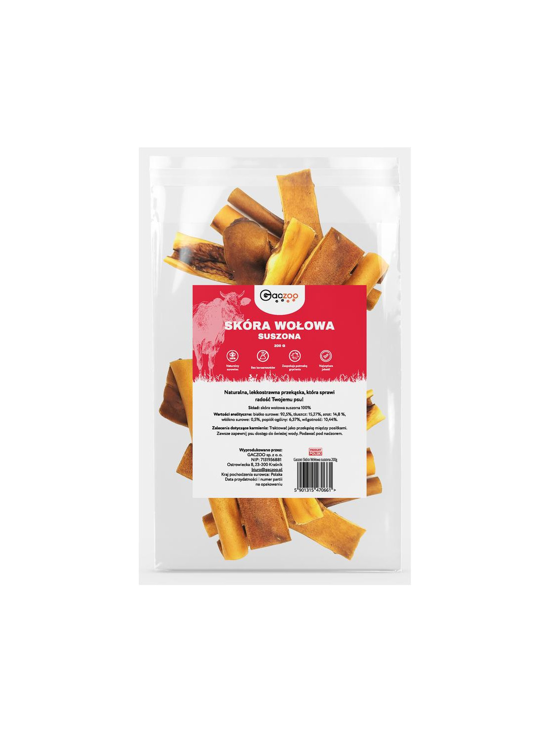 Gaczoo przysmak dla psa skóra wołowa 200g