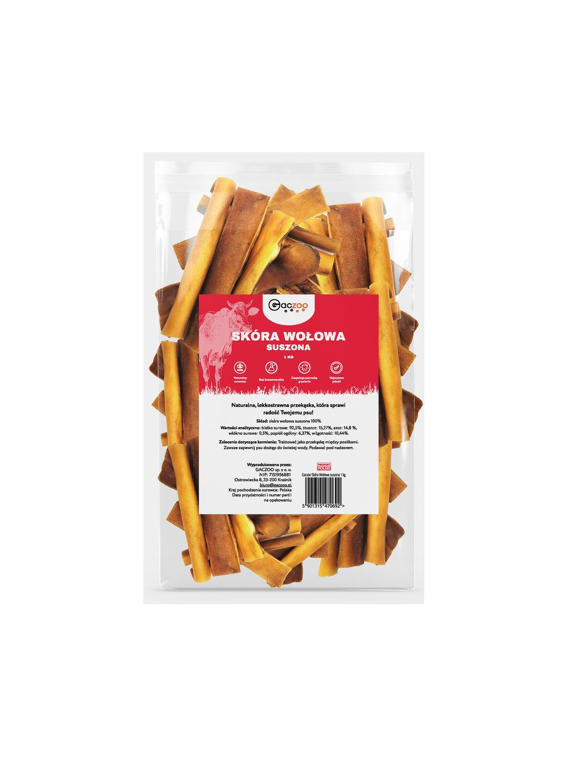 Gaczoo przysmak dla psa skóra wołowa 1kg