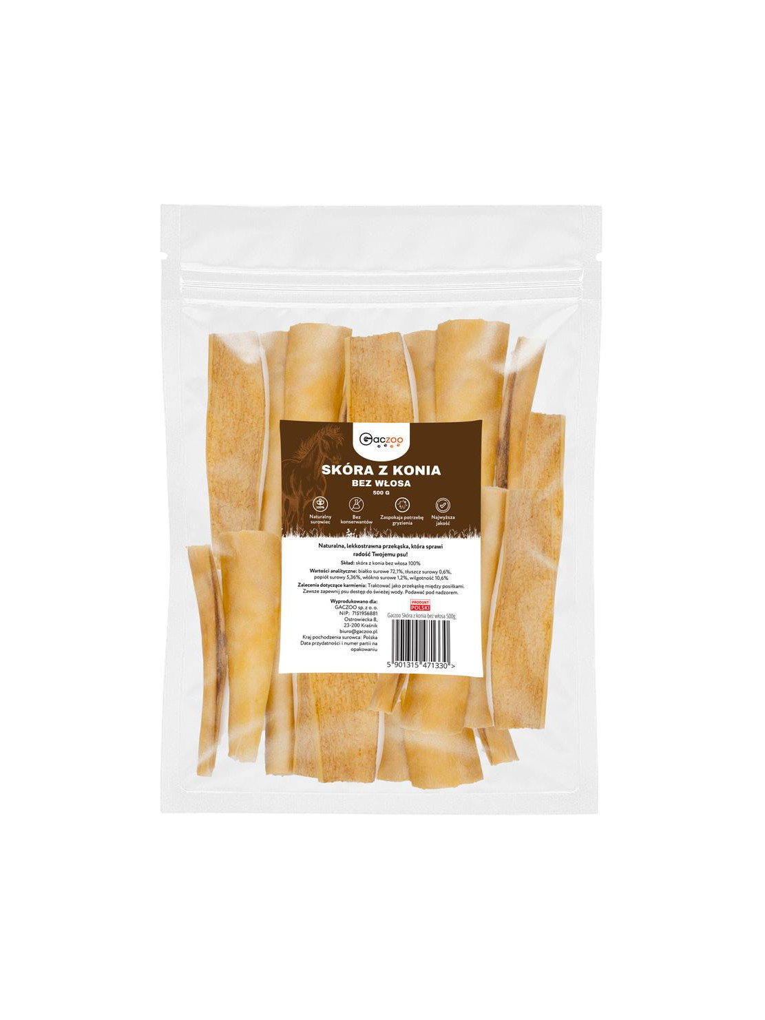 Gaczoo przysmak dla psa Skóra z konia 500g