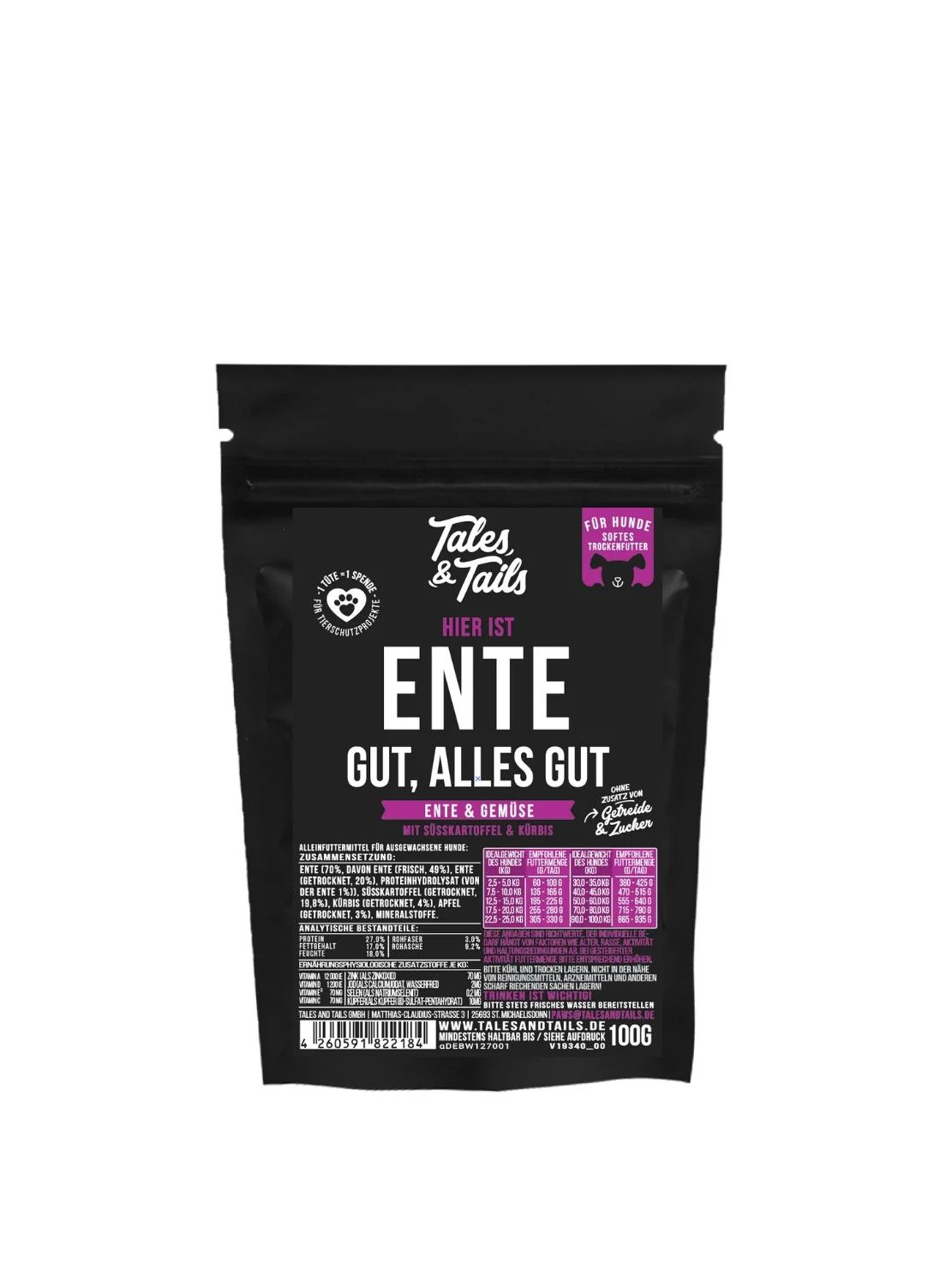 Tales & Tails Półwilgotna karma monobiałkowa „Kaczka Soft” 100 g