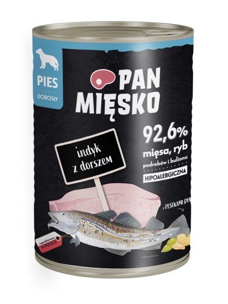 Pan Mięsko Pies Adult Indyk z Dorszem 400g – Mokra karma bezzbożowa