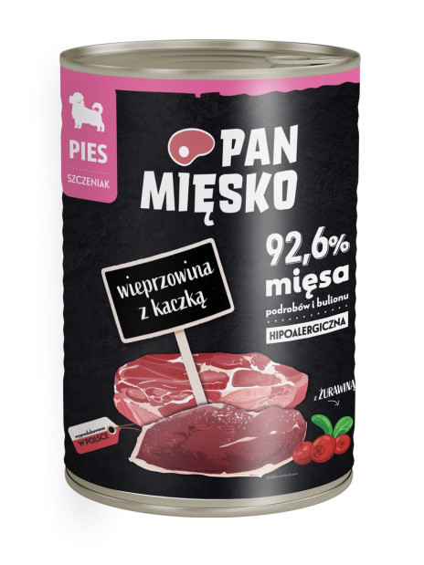 Pan Mięsko Szczeniak (Puppy) Wieprzowina z Kaczką 400g – Mokra karma bezzbożowa